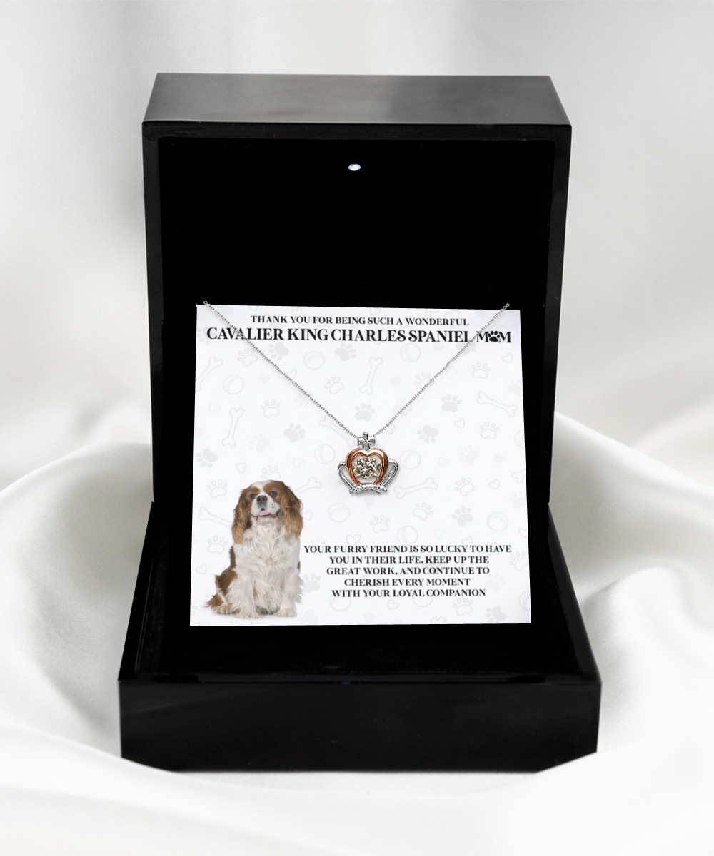 Cavalier King Charles Spaniel Mom Crown Pendant Necklace - Dog Mom Gifts For Women Birthday Christmas Mother's Day Gift Necklace For Cavalier King Charles Spaniel Dog Lover