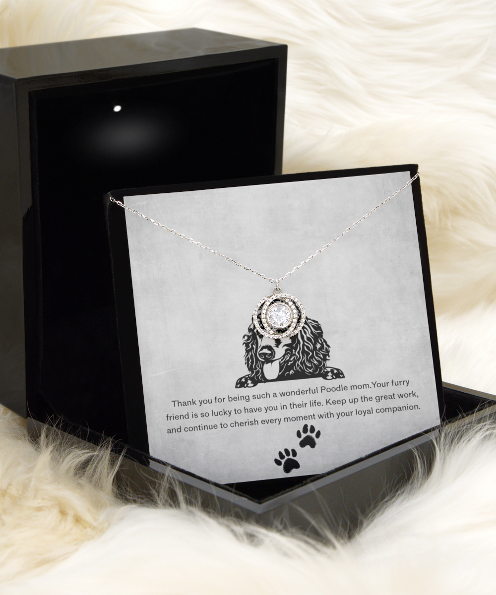 Poodle Mom Double Crystal Circle Necklace - Dog Mom Jewelry Gifts Necklace For Women Birthday Christmas Mother's Day Gift For Poodle Dog Lover