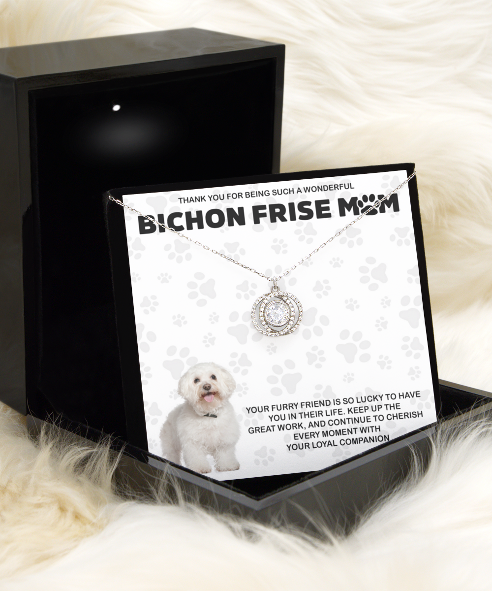Bichon Frise Mom Double Crystal Circle Necklace - Dog Mom Gifts Necklace For Women Birthday Christmas Mother's Day Gift For Bichon Frise Dog Lover