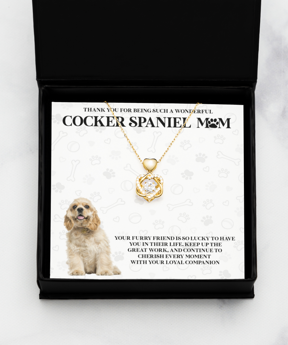 Cocker Spaniel Mom Heart Knot Gold Necklace - Dog Mom Gifts Necklace For Women Birthday Christmas Mother's Day Gift For Cocker Spaniel Dog Lover