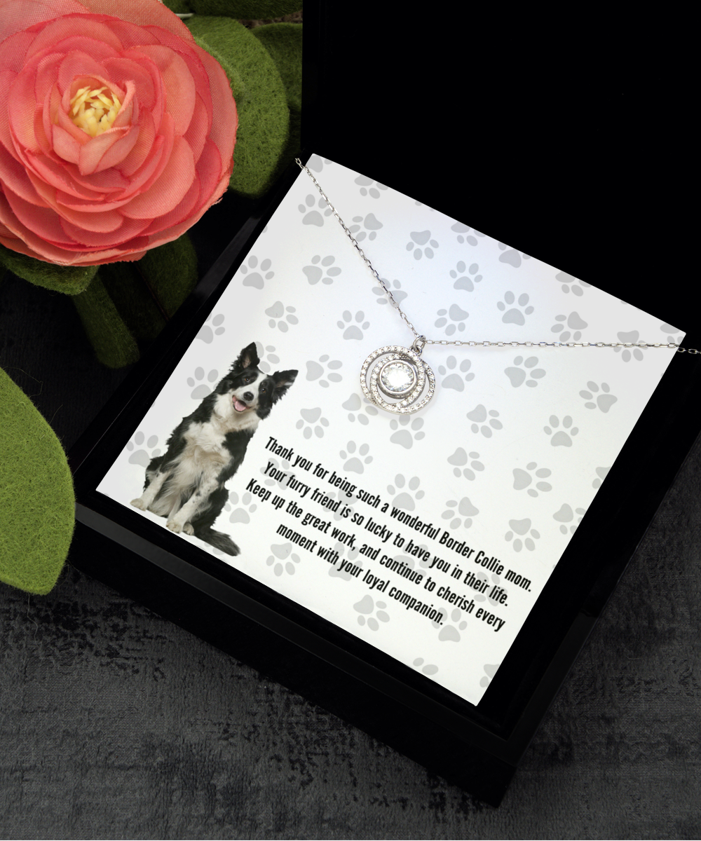 Border Collie Mom Double Crystal Circle Necklace - Dog Mom Jewelry Gifts Necklace For Women Birthday Christmas Mother's Day Gift For Border Collie Dog Lover