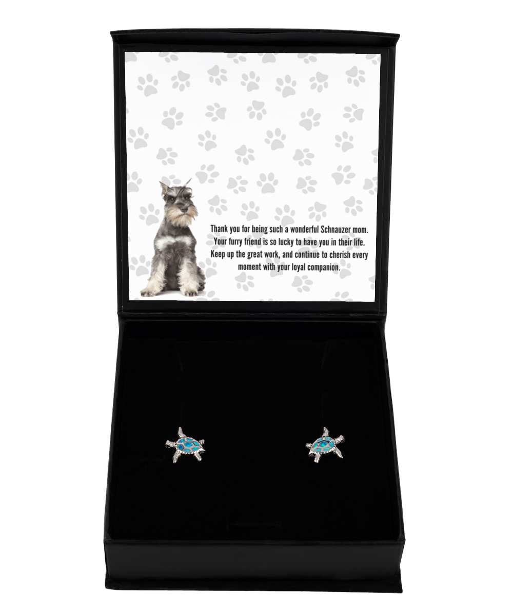 Schnauzer Mom Opal Turtle Earrings - Dog Mom Gifts For Women Birthday Christmas Mother's Day Jewelry Gift For Schnauzer Dog Lover