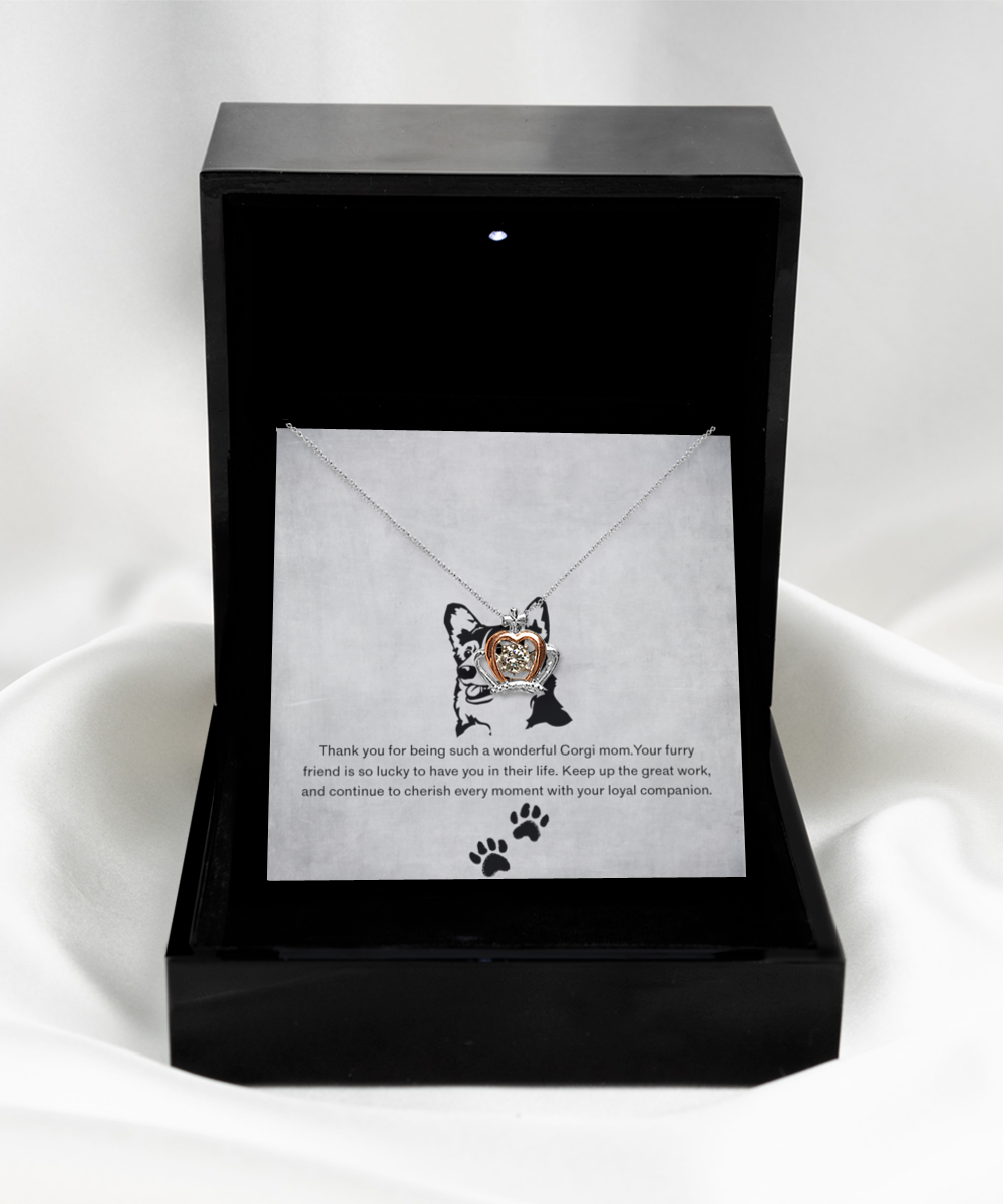 Corgi Mom Crown Pendant Necklace - Dog Mom Gifts For Women Birthday Christmas Mother's Day Gift Necklace For Corgi Dog Lover