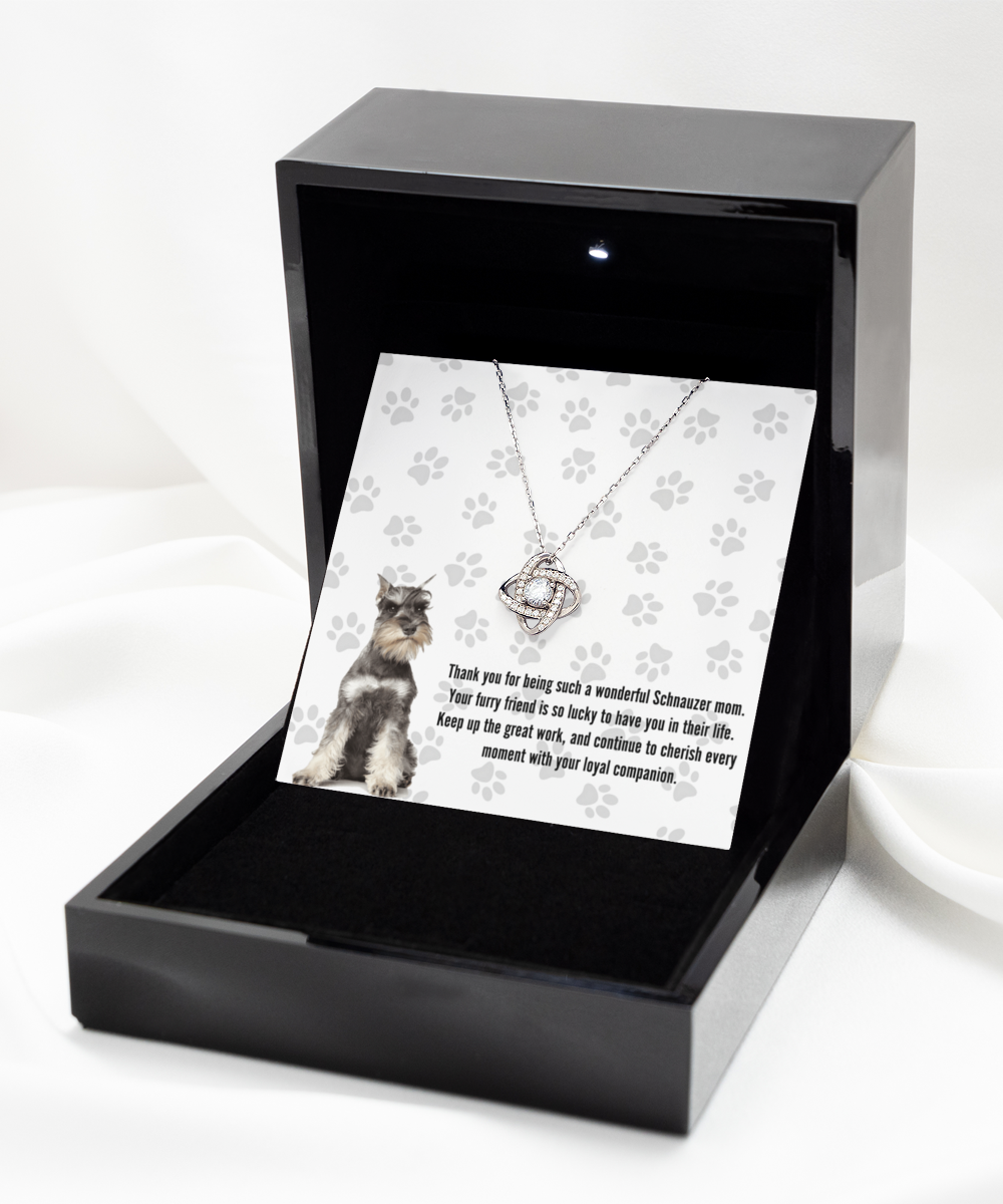 Schnauzer Mom Love Knot Silver Necklace - Dog Mom Jewelry Gifts Necklace For Women Birthday Christmas Mother's Day Gift For Schnauzer Dog Lover
