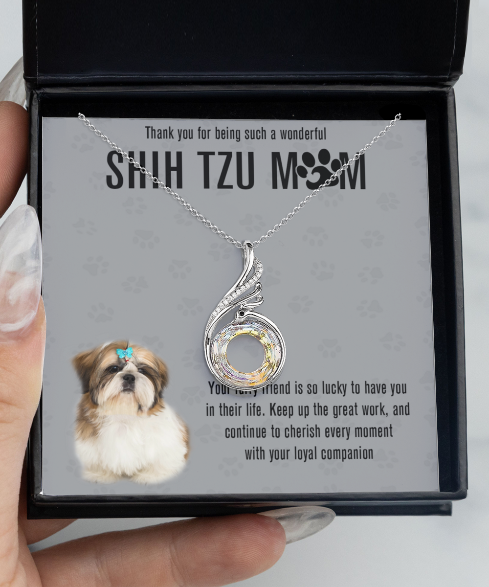 Shih Tzu Mom Rising Phoenix Necklace - Dog Mom Gifts For Women Birthday Christmas Mother's Day Gift Necklace For Shih Tzu Dog Lover