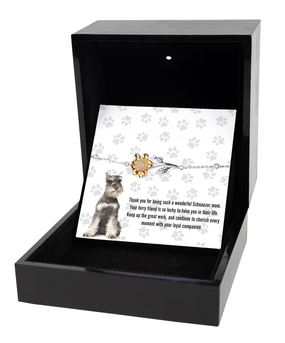 Schnauzer Mom Sunflower Bracelet - Dog Mom Gifts For Women Birthday Christmas Mother's Day Jewelry Gift For Schnauzer Dog Lover