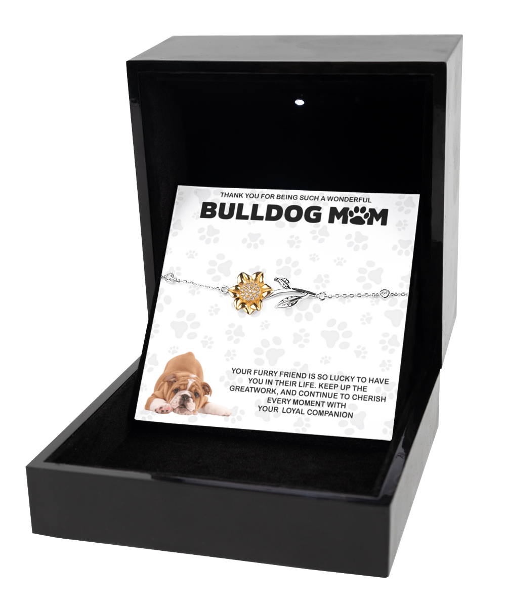 Bulldog Mom Sunflower Bracelet - Dog Mom Gifts For Women Birthday Christmas Mother's Day Jewelry Gift For Bulldog Dog Lover
