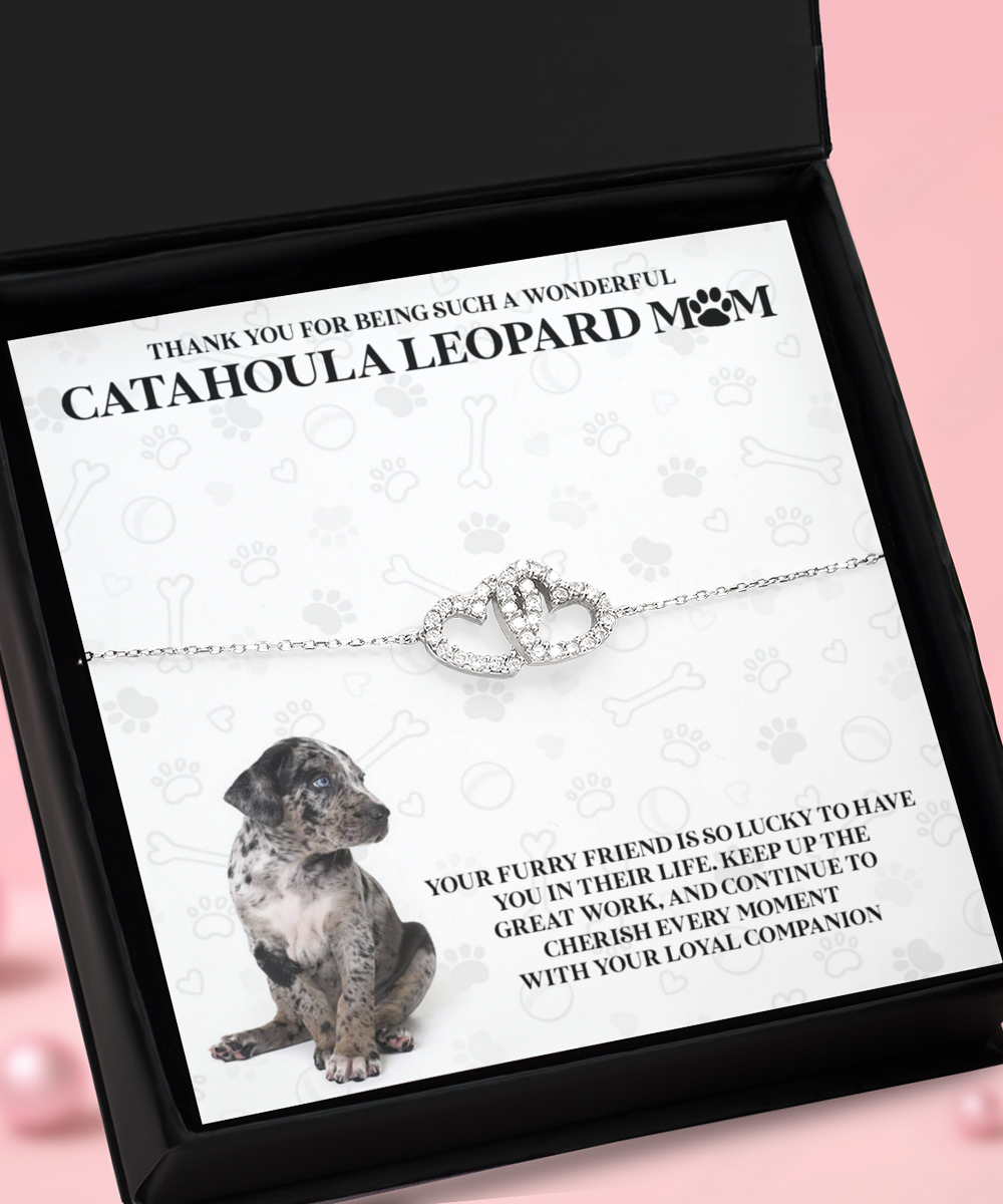 Catahoula Leopard Mom Interlocking Heart Bracelet - A Birthday Christmas Mother's Day Gift For Women Catahoula Leopard Dog Lovers