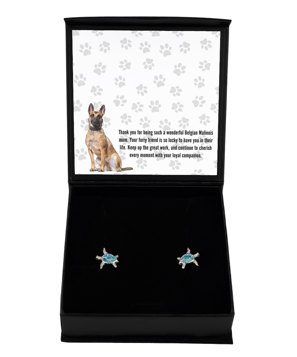 Belgian Malinois Mom Opal Turtle Earrings - Dog Mom Gifts For Women Birthday Christmas Mother's Day Jewelry Gift For Belgian Malinois Dog Lover