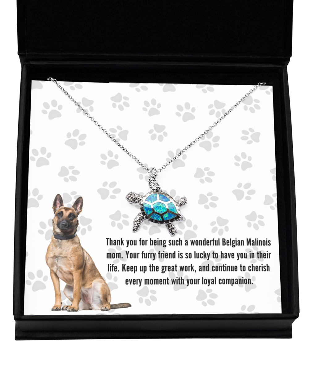 Belgian Malinois Mom Opal Turtle Necklace - Dog Mom Gifts For Women Birthday Christmas Mother's Day Gift Necklace For Belgian Malinois Dog Lover