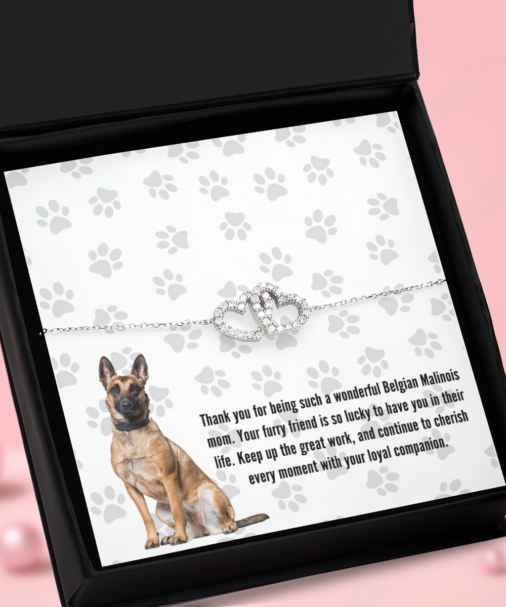 Belgian Malinois Mom Interlocking Heart Bracelet - Dog Mom Jewelry Gifts For Women Birthday Christmas Mother's Day Gift For Belgian Malinois Dog Lover