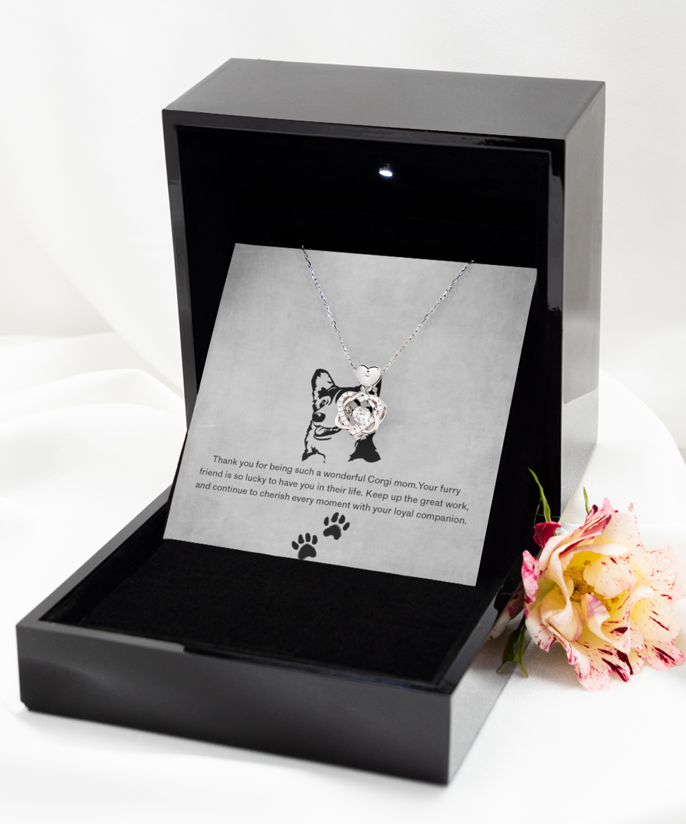Corgi Mom Heart Knot Silver Necklace - Dog Mom Gifts Necklace For Women Birthday Christmas Mother's Day Gift For Corgi Dog Lover