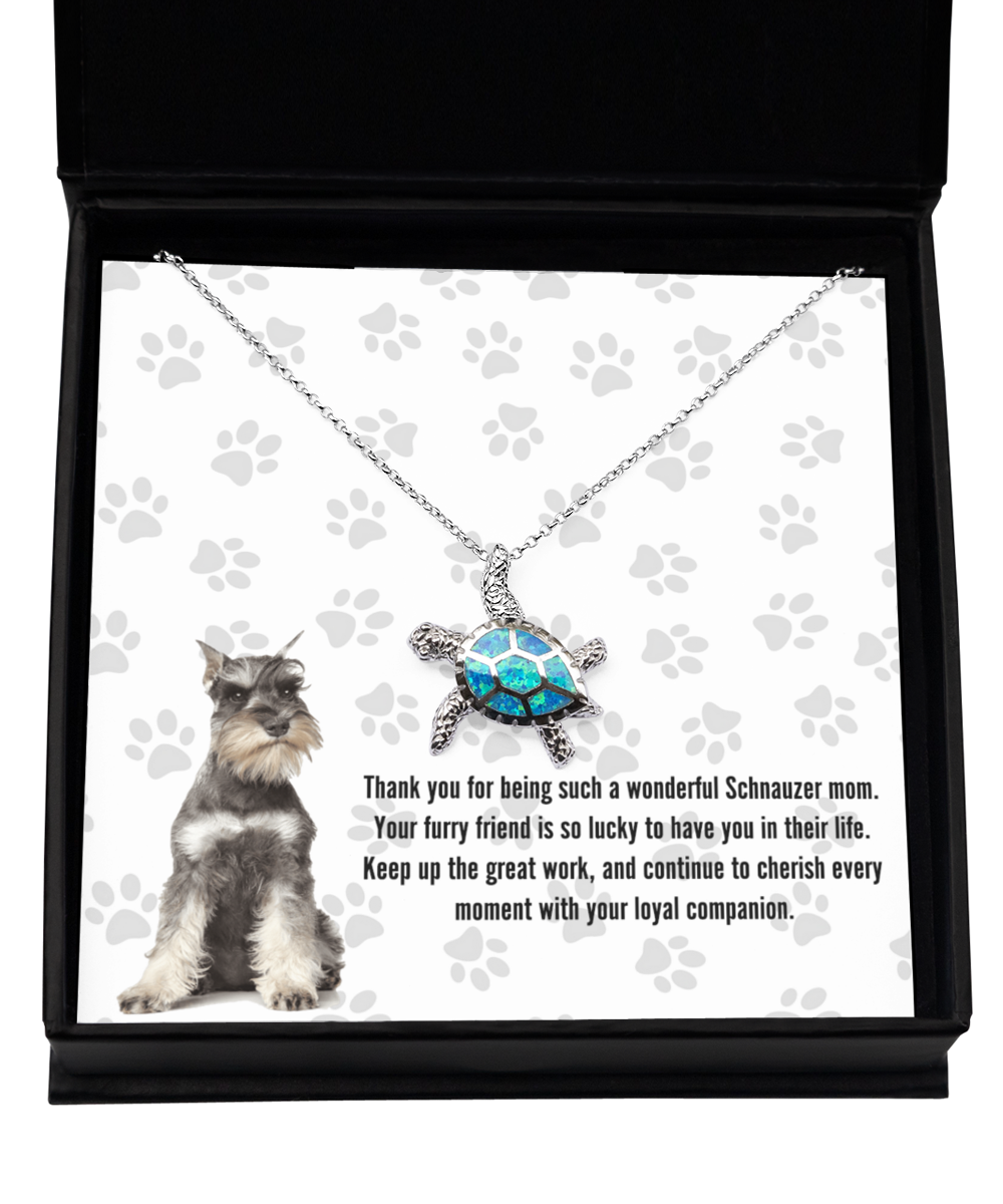 Schnauzer Mom Opal Turtle Necklace - Dog Mom Gifts For Women Birthday Christmas Mother's Day Gift Necklace For Schnauzer Dog Lover