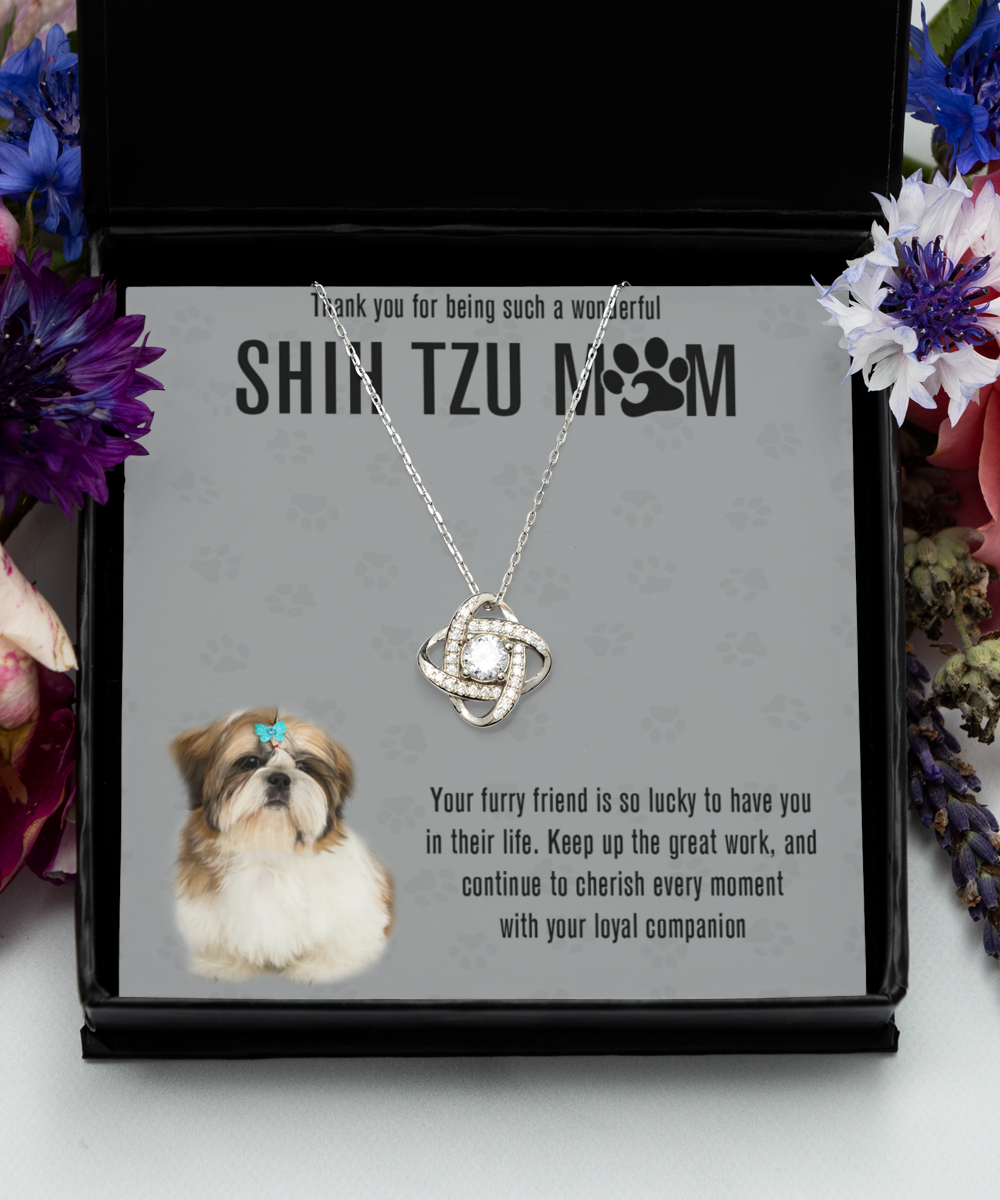 Shih Tzu Mom Love Knot Silver Necklace - A Birthday Christmas Mother's Day Gift For Shih Tzu Dog Mom Necklace Gift For Her