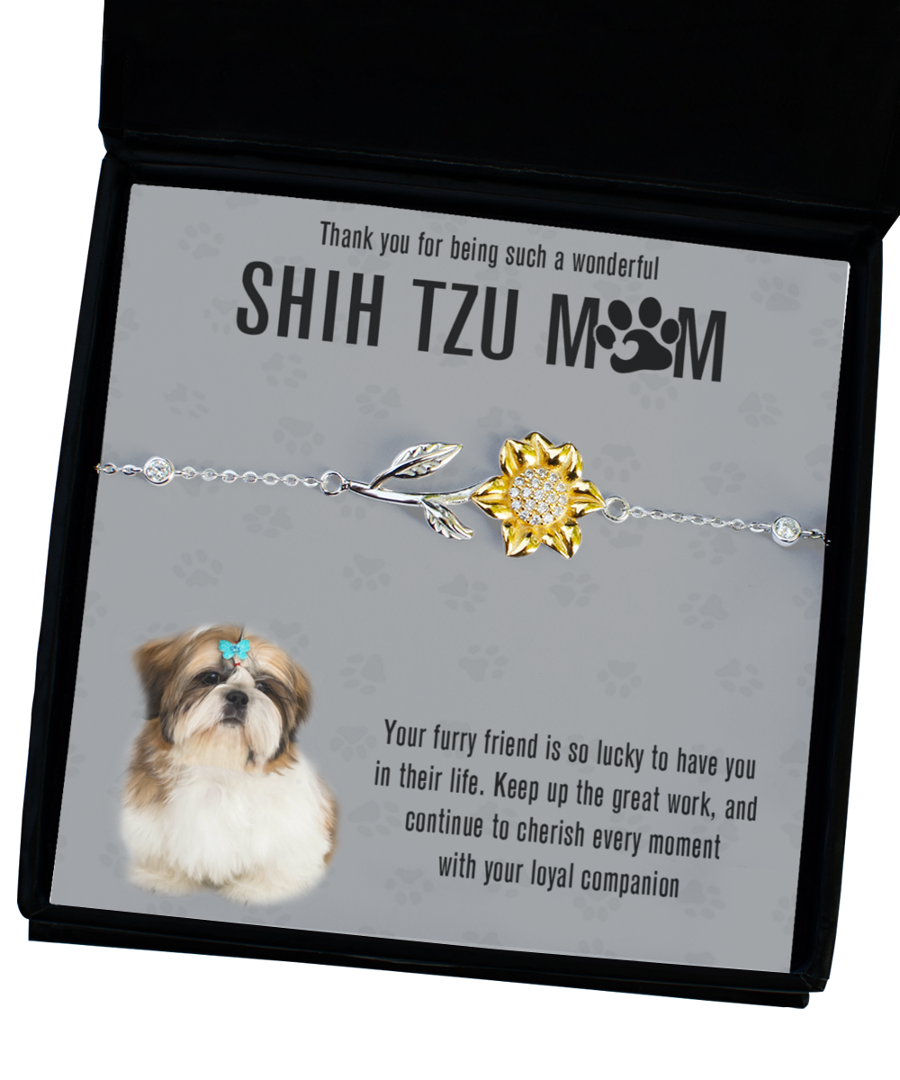 Shih Tzu Mom Sunflower Bracelet - Dog Mom Gifts For Women Birthday Christmas Mother's Day Jewelry Gift For Shih Tzu Dog Lover