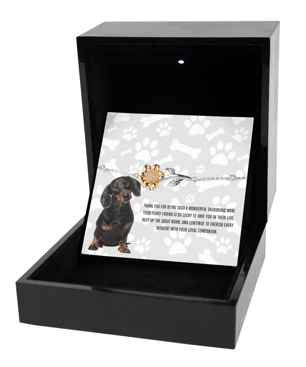 Dachshund Mom Sunflower Bracelet - Dog Mom Gifts For Women Birthday Christmas Mother's Day Jewelry Gift For Dachshund Dog Lover