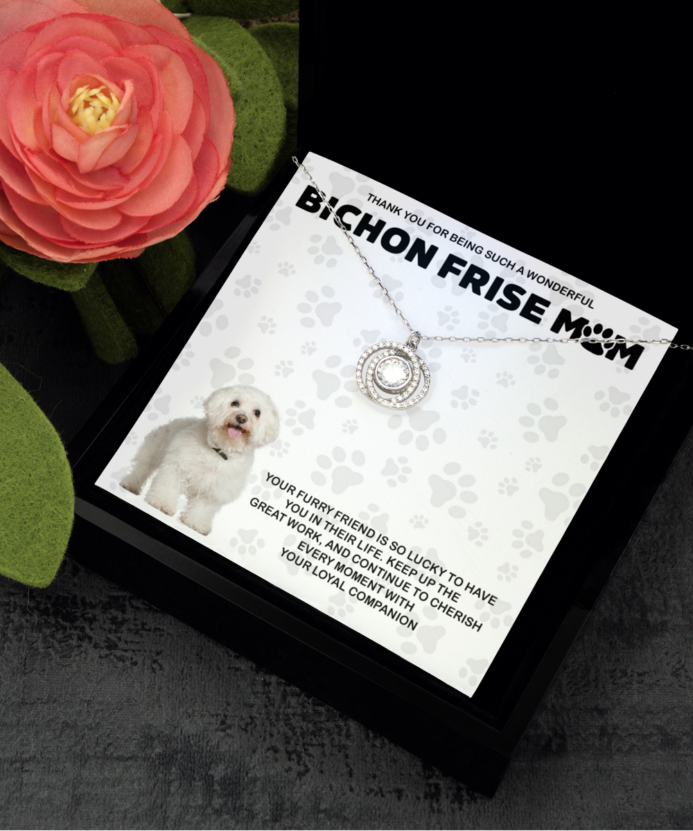 Bichon Frise Mom Double Crystal Circle Necklace - Dog Mom Gifts Necklace For Women Birthday Christmas Mother's Day Gift For Bichon Frise Dog Lover