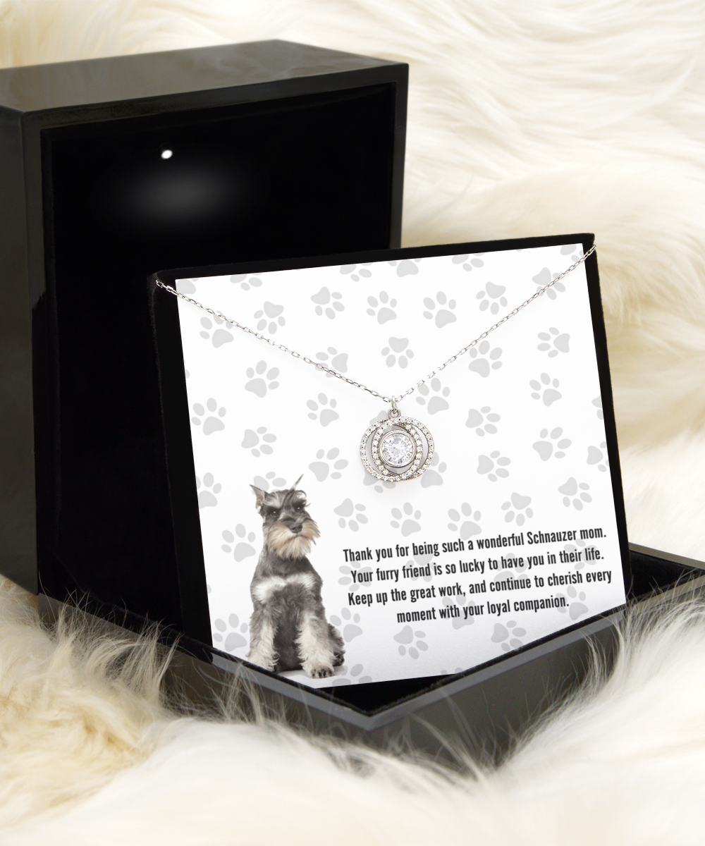 Schnauzer Mom Double Crystal Circle Necklace - Dog Mom Jewelry Gifts Necklace For Women Birthday Christmas Mother's Day Gift For Schnauzer Dog Lover