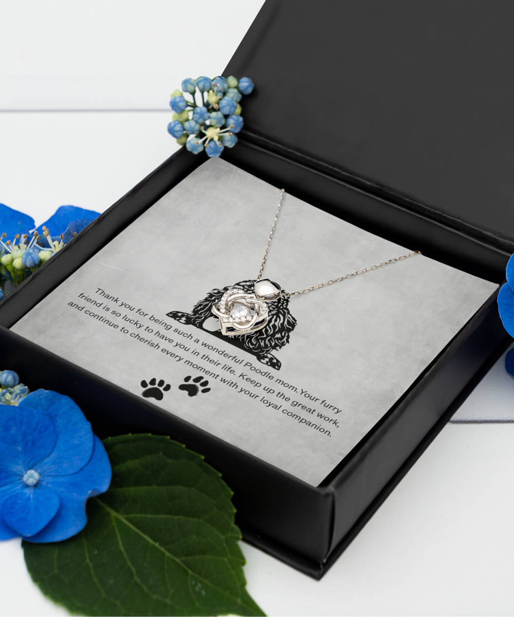 Poodle Mom Heart Knot Silver Necklace - Dog Mom Jewelry Gifts Necklace For Women Birthday Christmas Mother's Day Gift For Poodle Dog Lover
