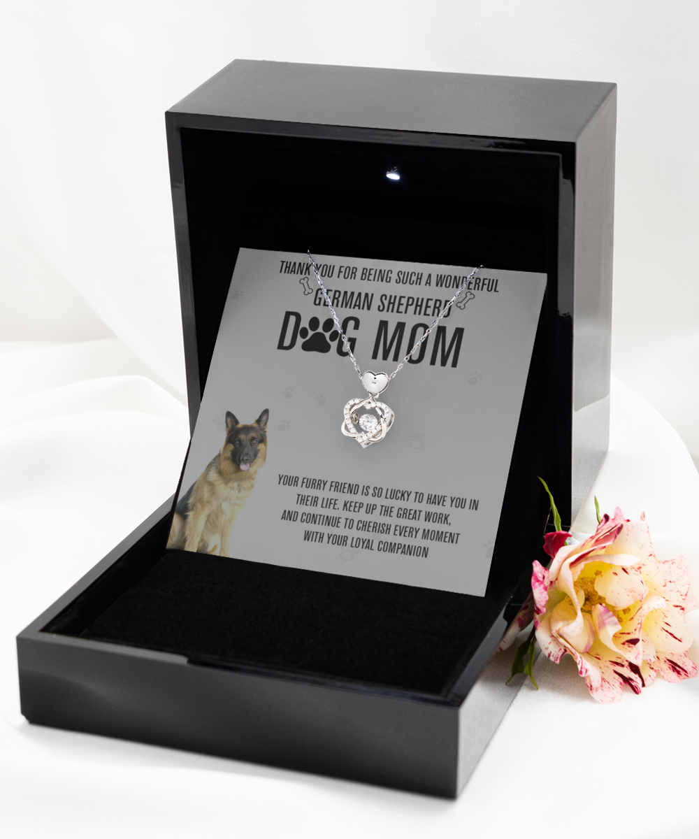 German Shepherd Dog Mom Heart Knot Silver Necklace - A Birthday Christmas Mothers Day Necklace Gift For Women German Shepherd Dog Lover