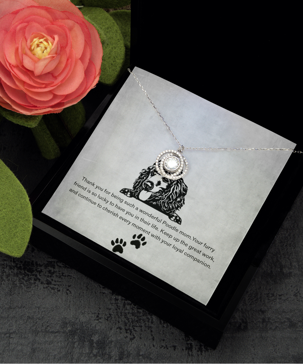 Poodle Mom Double Crystal Circle Necklace - Dog Mom Jewelry Gifts Necklace For Women Birthday Christmas Mother's Day Gift For Poodle Dog Lover