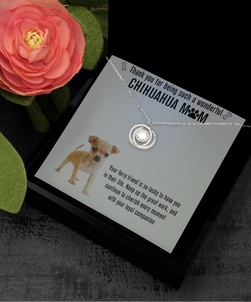 Chihuahua Mom Double Crystal Circle Necklace - A Birthday Christmas Mothers Day Necklace Gift For Women Chihuahua Dog Mom