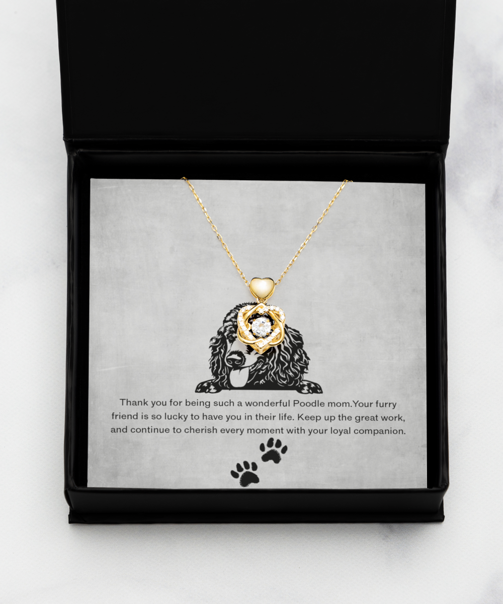 Poodle Mom Heart Knot Gold Necklace - Dog Mom Jewelry Gifts Necklace For Women Birthday Christmas Mother's Day Gift For Poodle Dog Lover