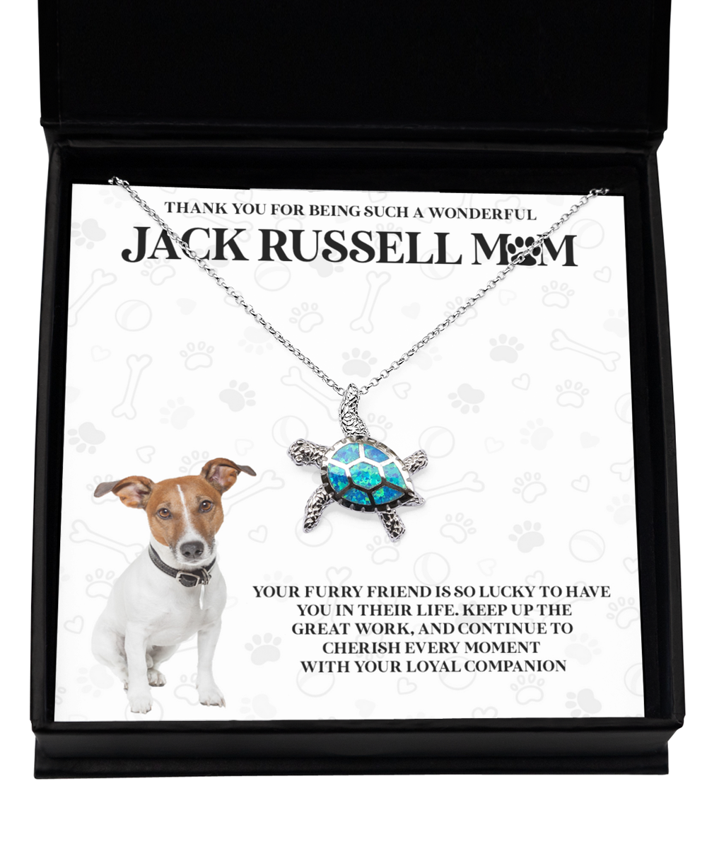 Jack Russell Mom Opal Turtle Necklace - Dog Mom Gifts For Women Birthday Christmas Mother's Day Gift Necklace For Jack Russell Dog Lover
