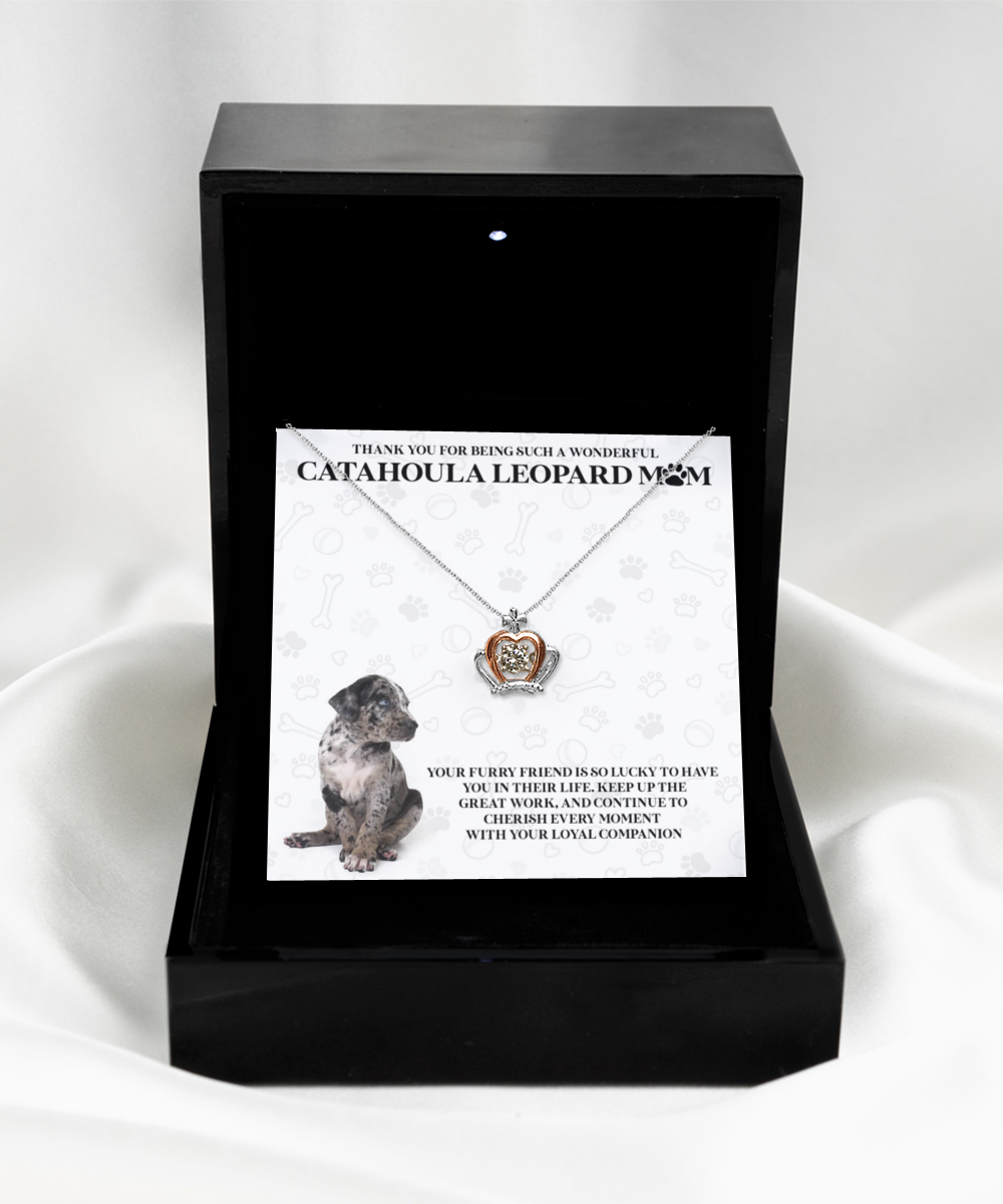 Catahoula Leopard Mom Crown Pendant Necklace - Dog Mom Gifts For Women Birthday Christmas Mother's Day Gift Necklace For Catahoula Leopard Dog Lover