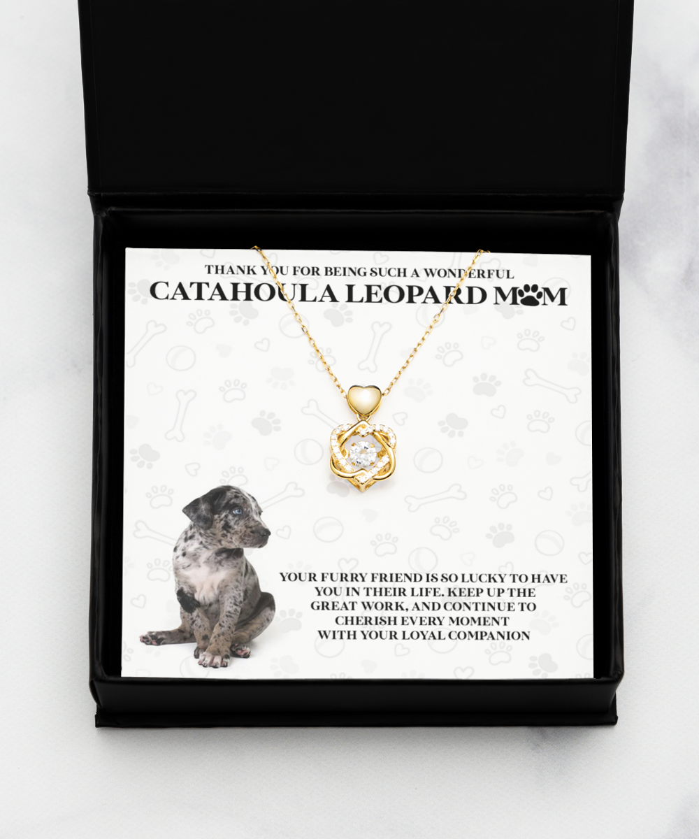 Catahoula Leopard Mom Heart Knot Gold Necklace - A Birthday Christmas Mother's Day Gift For Catahoula Leopard Dog Mom Gifts For Women Necklace