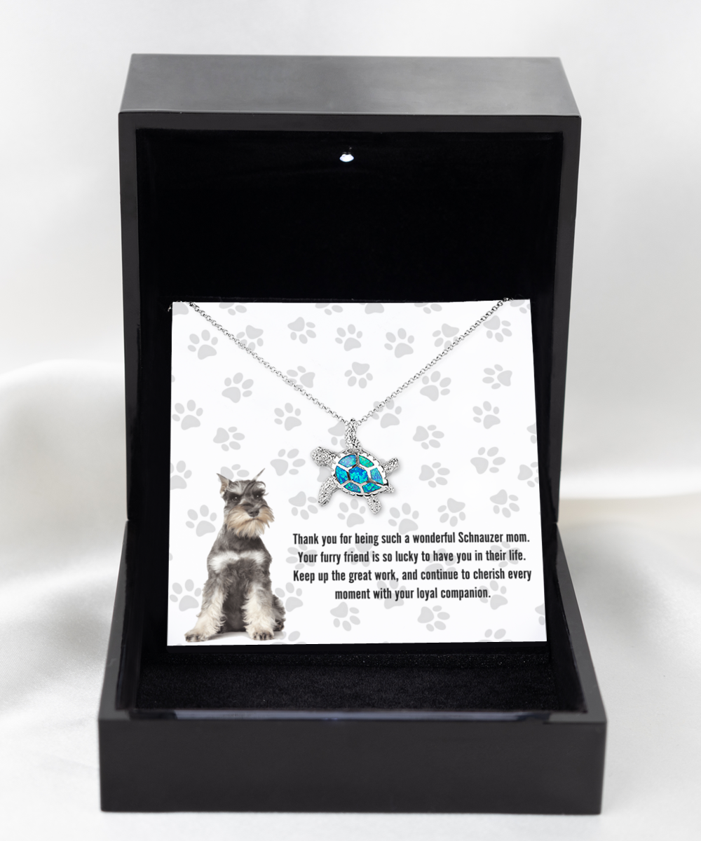Schnauzer Mom Opal Turtle Necklace - Dog Mom Gifts For Women Birthday Christmas Mother's Day Gift Necklace For Schnauzer Dog Lover