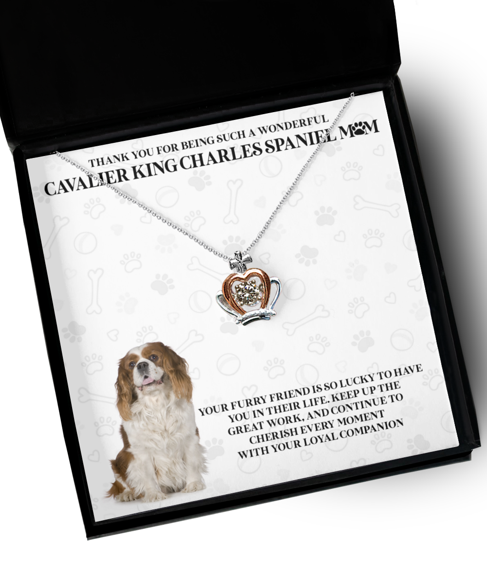 Cavalier King Charles Spaniel Mom Crown Pendant Necklace - Dog Mom Gifts For Women Birthday Christmas Mother's Day Gift Necklace For Cavalier King Charles Spaniel Dog Lover