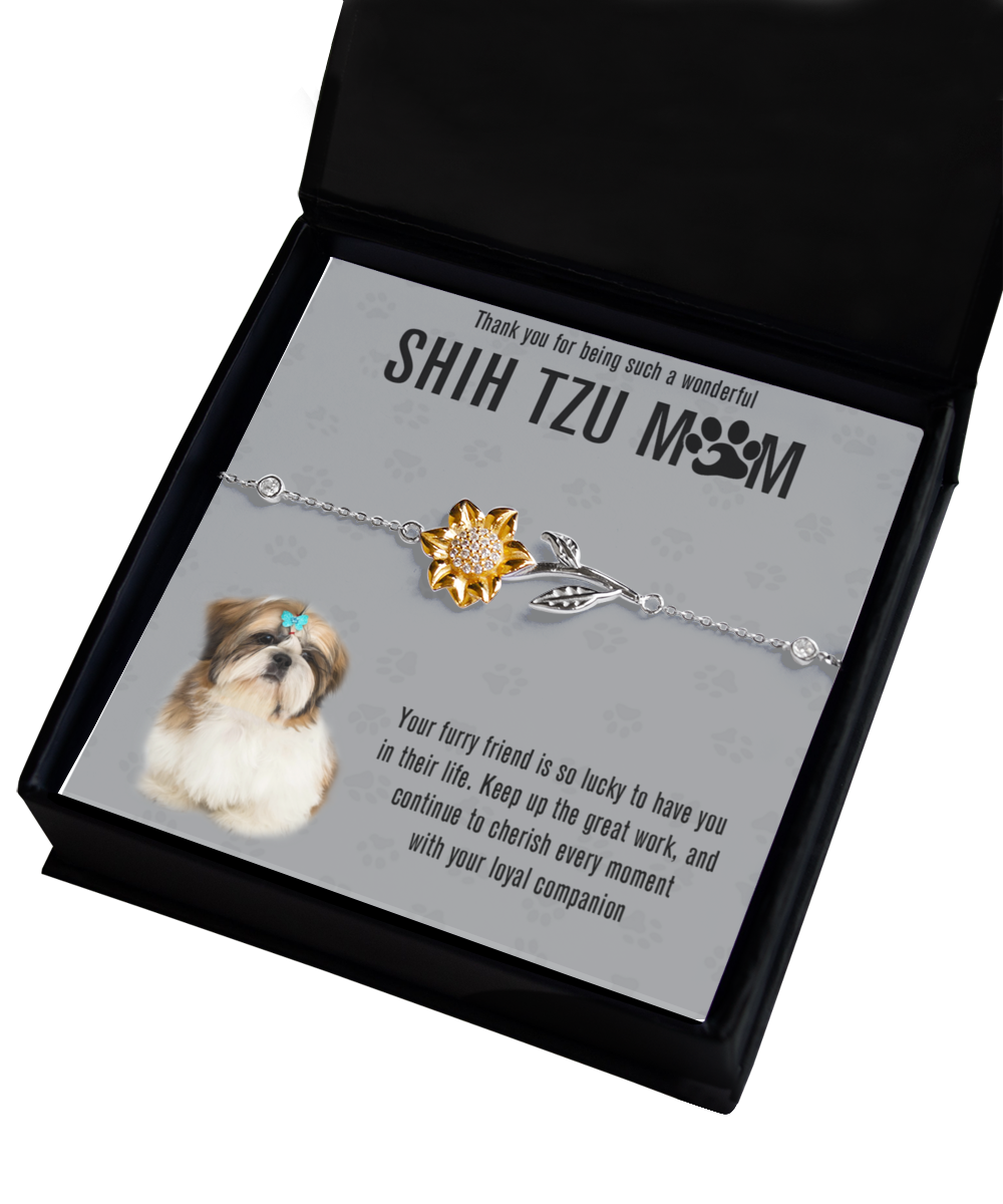 Shih Tzu Mom Sunflower Bracelet - Dog Mom Gifts For Women Birthday Christmas Mother's Day Jewelry Gift For Shih Tzu Dog Lover