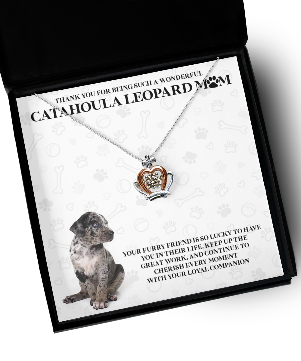 Catahoula Leopard Mom Crown Pendant Necklace - Dog Mom Gifts For Women Birthday Christmas Mother's Day Gift Necklace For Catahoula Leopard Dog Lover