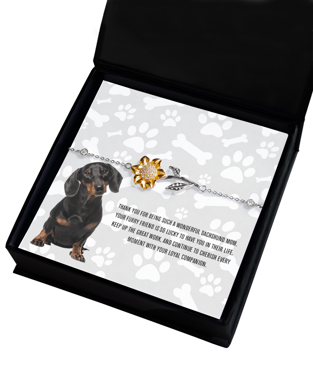 Dachshund Mom Sunflower Bracelet - Dog Mom Gifts For Women Birthday Christmas Mother's Day Jewelry Gift For Dachshund Dog Lover
