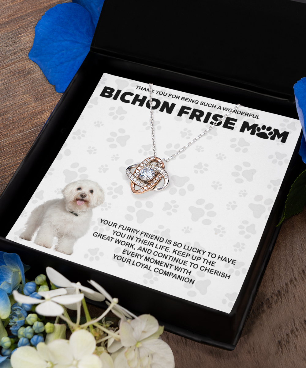 Bichon Frise Mom Love Knot Rose Gold Necklace - Dog Mom Gifts Necklace For Women Birthday Christmas Mother's Day Gift For Bichon Frise Dog Lover