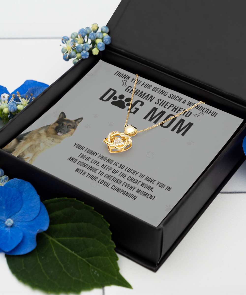 German Shepherd Dog Mom Heart Knot Gold Necklace - A Birthday Christmas Mothers Day Necklace Gift For Women Dog Lover Gift For German Shepherd Dog Mom