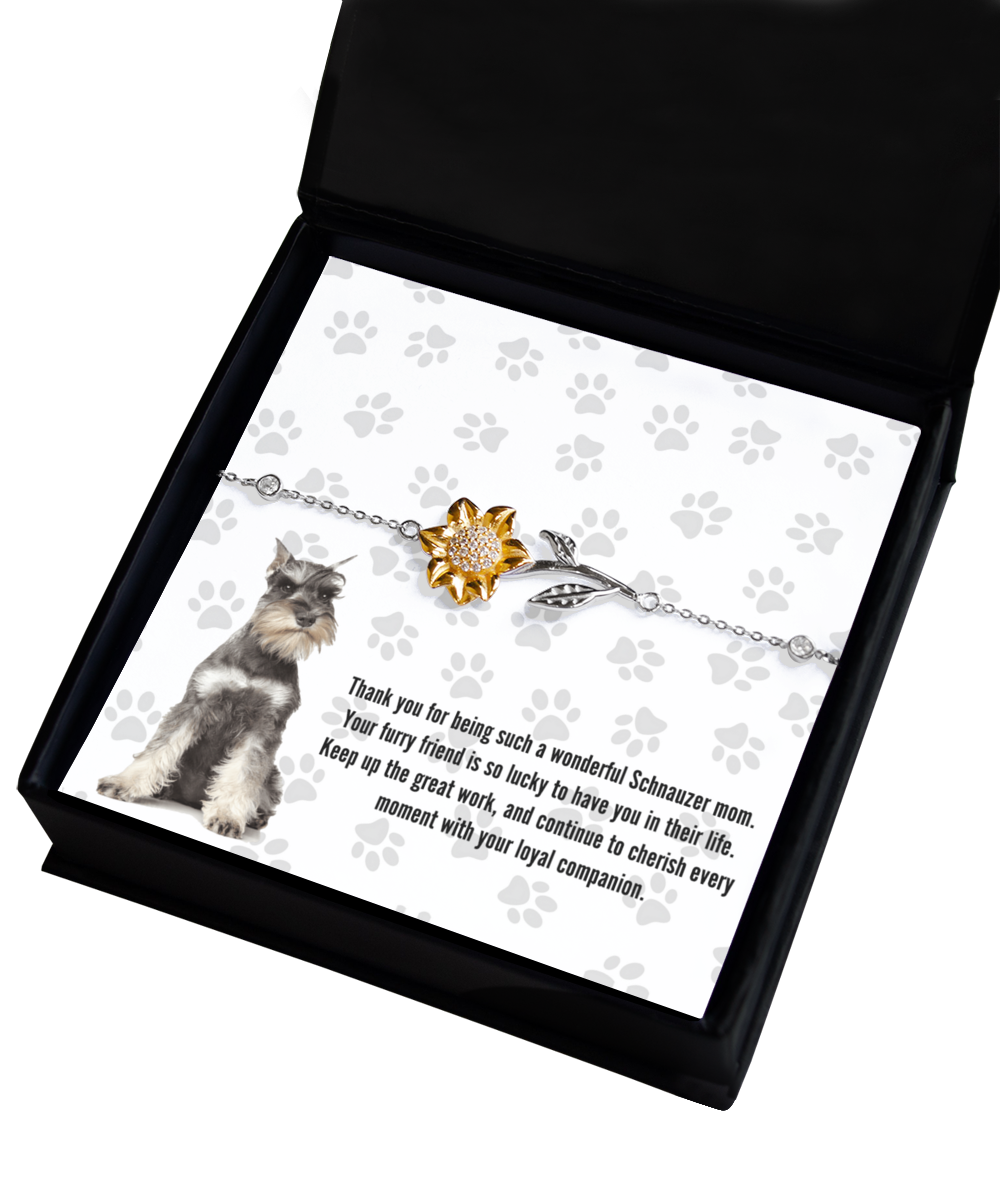 Schnauzer Mom Sunflower Bracelet - Dog Mom Gifts For Women Birthday Christmas Mother's Day Jewelry Gift For Schnauzer Dog Lover