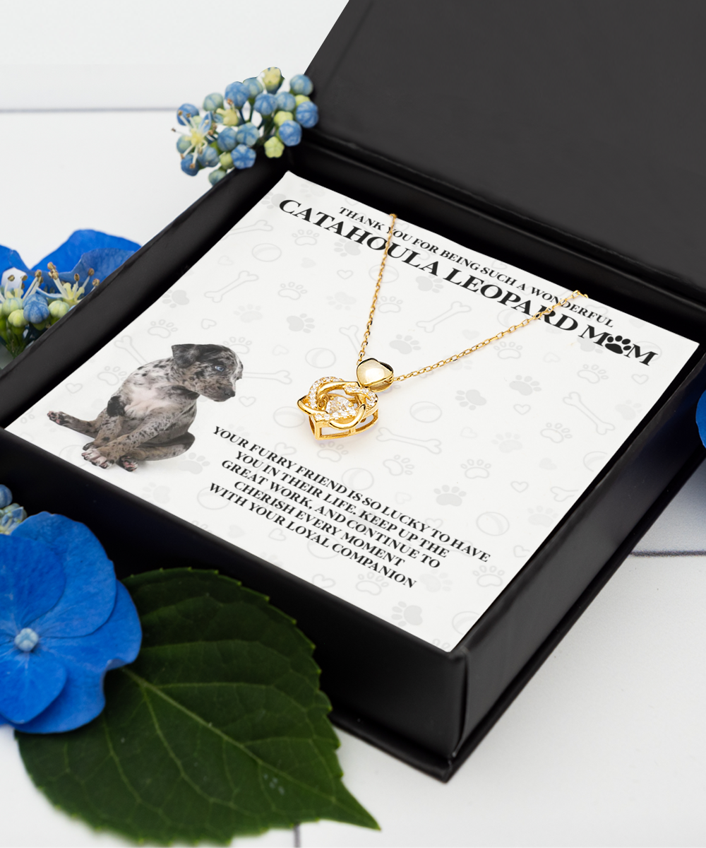 Catahoula Leopard Mom Heart Knot Gold Necklace - A Birthday Christmas Mother's Day Gift For Catahoula Leopard Dog Mom Gifts For Women Necklace