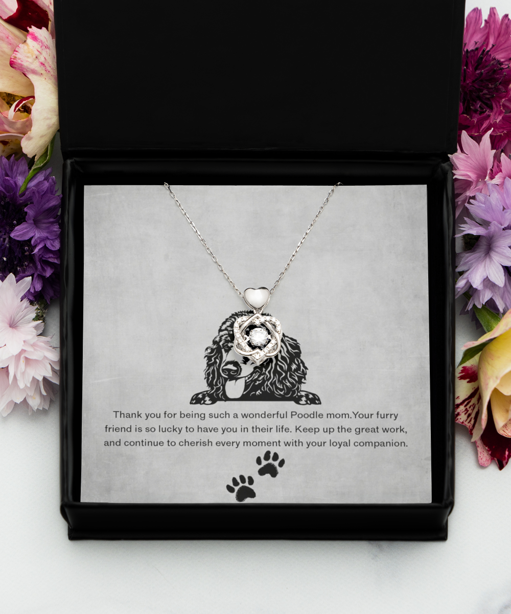 Poodle Mom Heart Knot Silver Necklace - Dog Mom Jewelry Gifts Necklace For Women Birthday Christmas Mother's Day Gift For Poodle Dog Lover
