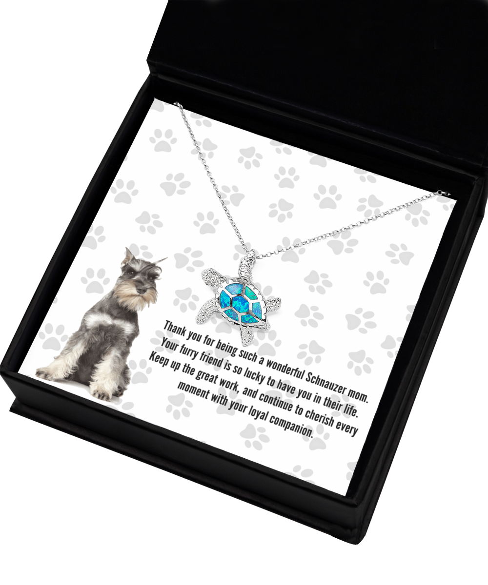 Schnauzer Mom Opal Turtle Necklace - Dog Mom Gifts For Women Birthday Christmas Mother's Day Gift Necklace For Schnauzer Dog Lover