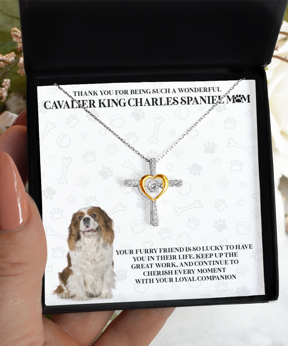 Cavalier King Charles Spaniel Mom Cross Dancing Necklace - Dog Mom Gifts For Women Birthday Christmas Mother's Day Gift Necklace For Cavalier King Charles Spaniel Dog Lover