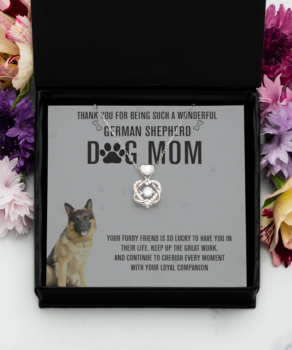 German Shepherd Dog Mom Heart Knot Silver Necklace - A Birthday Christmas Mothers Day Necklace Gift For Women German Shepherd Dog Lover