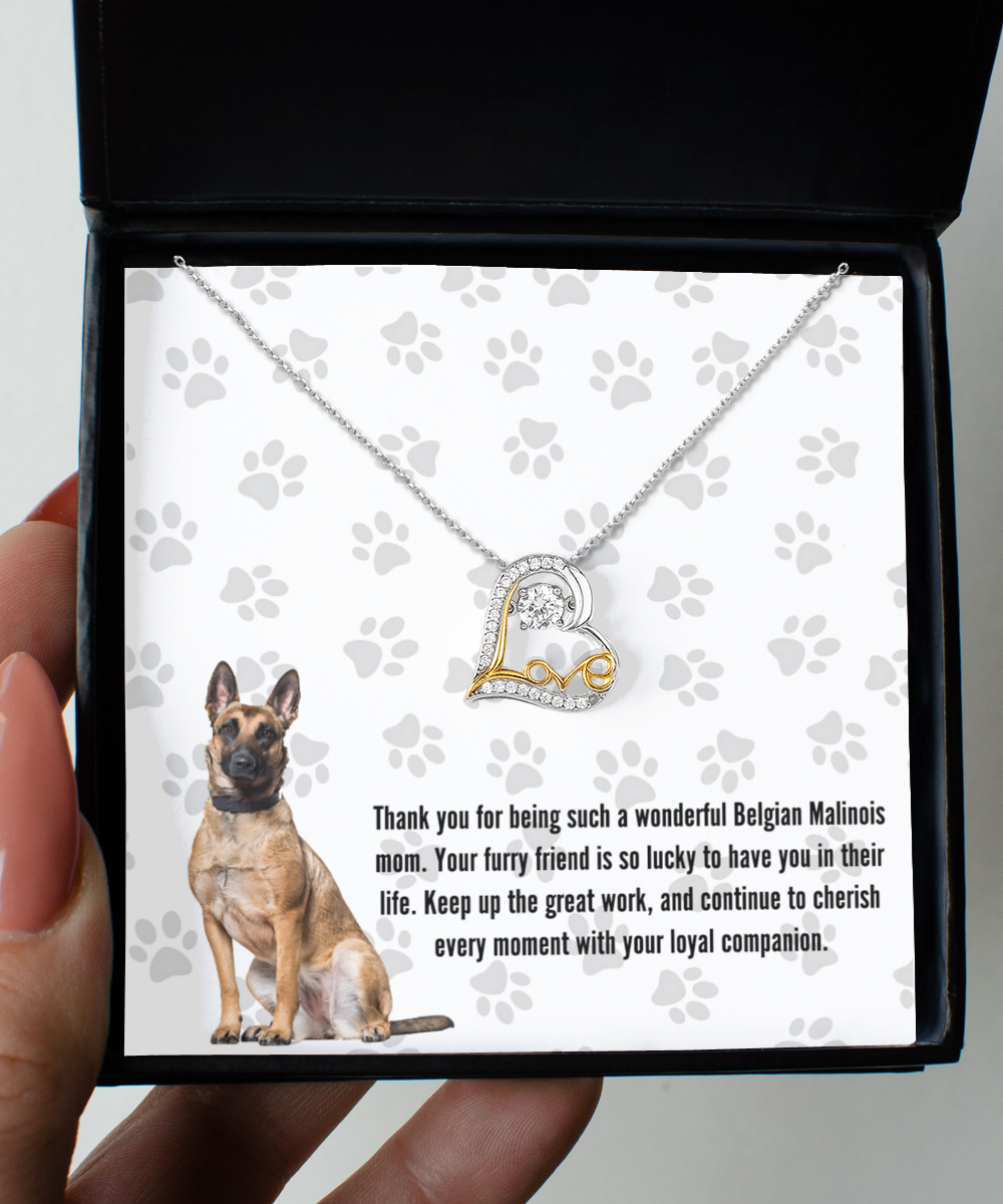 Belgian Malinois Mom Love Dancing Necklace - Dog Mom Gifts For Women Birthday Christmas Mother's Day Gift Necklace For Belgian Malinois Dog Lover