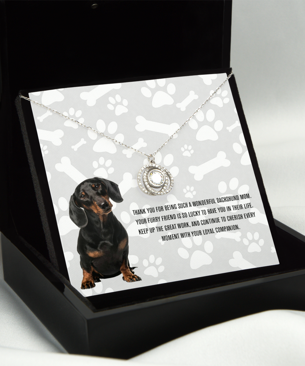 Dachshund Mom Double Crystal Circle Necklace - Dog Mom Jewelry Gifts Necklace For Women Birthday Christmas Mother's Day Gift For Dachshund Dog Lover