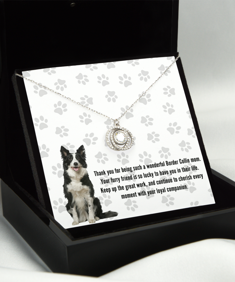 Border Collie Mom Double Crystal Circle Necklace - Dog Mom Jewelry Gifts Necklace For Women Birthday Christmas Mother's Day Gift For Border Collie Dog Lover