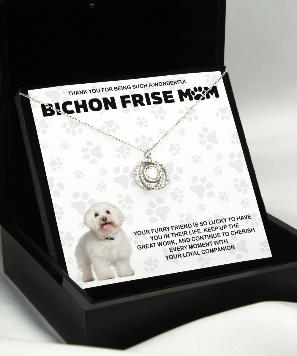 Bichon Frise Mom Double Crystal Circle Necklace - Dog Mom Gifts Necklace For Women Birthday Christmas Mother's Day Gift For Bichon Frise Dog Lover