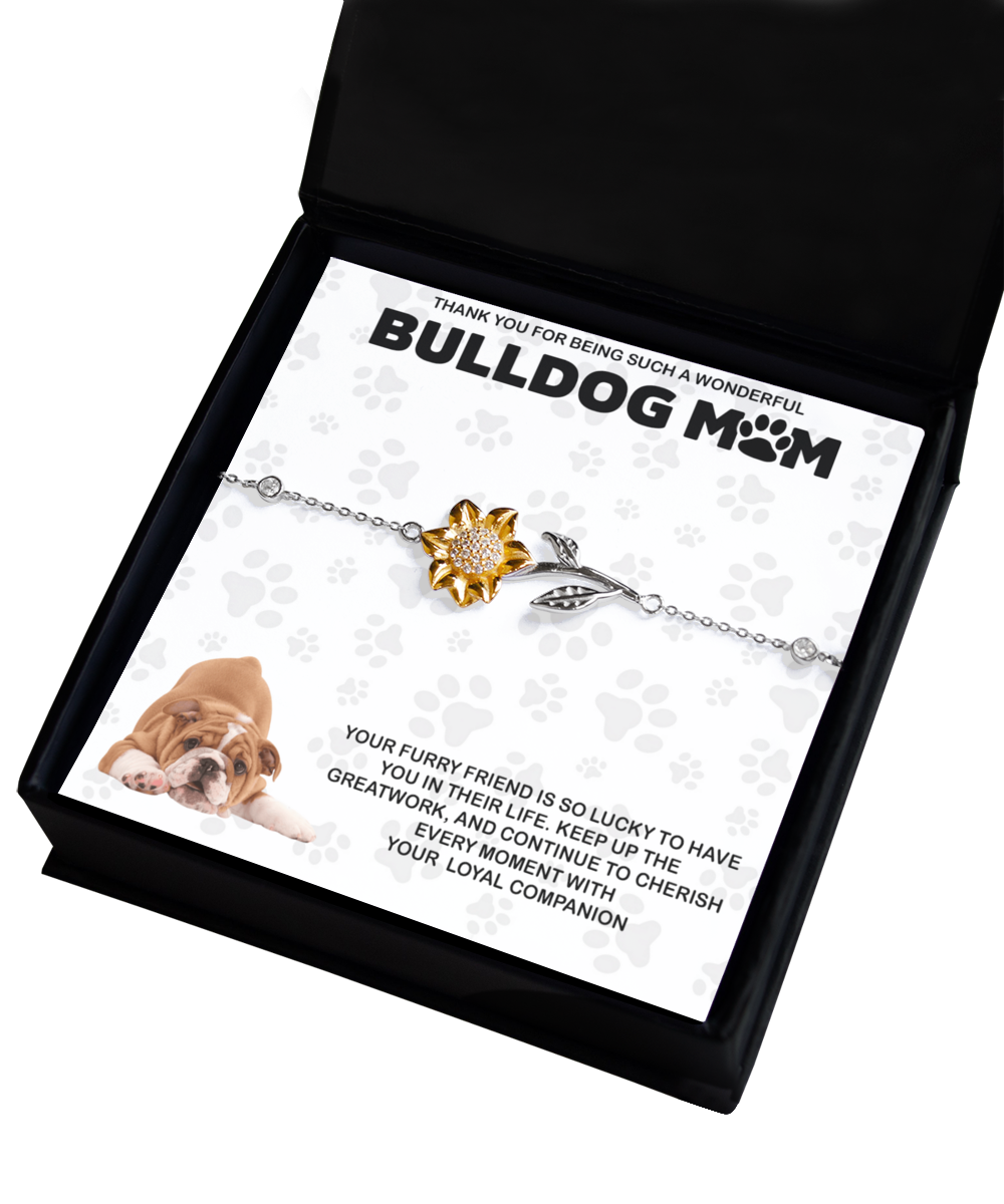 Bulldog Mom Sunflower Bracelet - Dog Mom Gifts For Women Birthday Christmas Mother's Day Jewelry Gift For Bulldog Dog Lover