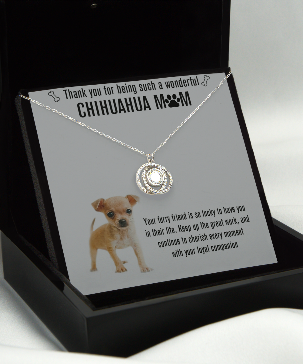 Chihuahua Mom Double Crystal Circle Necklace - A Birthday Christmas Mothers Day Necklace Gift For Women Chihuahua Dog Mom