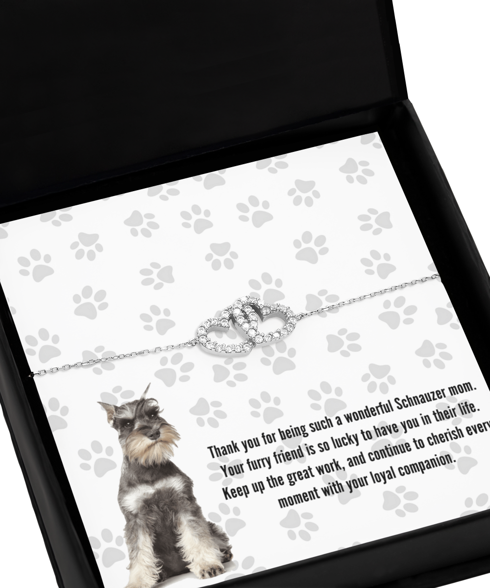 Schnauzer Mom Interlocking Heart Bracelet - Dog Mom Jewelry Gifts For Women Birthday Christmas Mother's Day Gift For Schnauzer Dog Lover